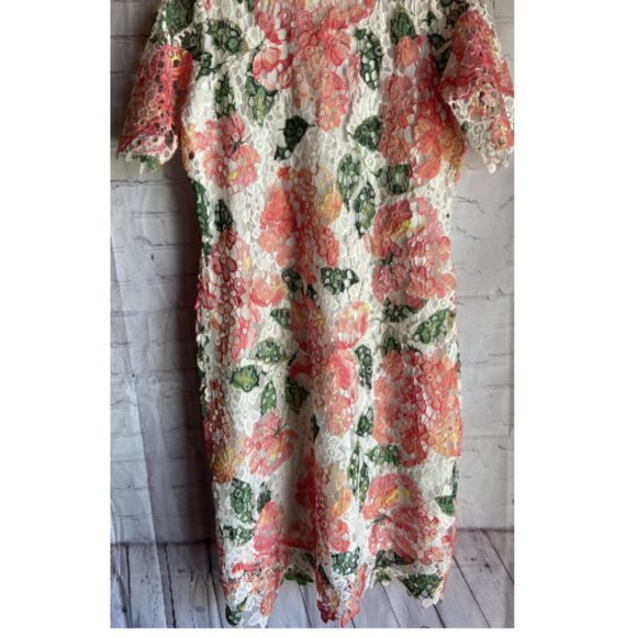**Nina Leonard** Elbow Sleeve Floral Print Lace Sheath Dress Large - Picture 3 of 7